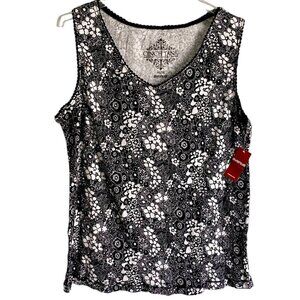Avenue Black White Cinch Tank Sleeveless Cotton Ribbed Top Size 14/16 NEW NWT